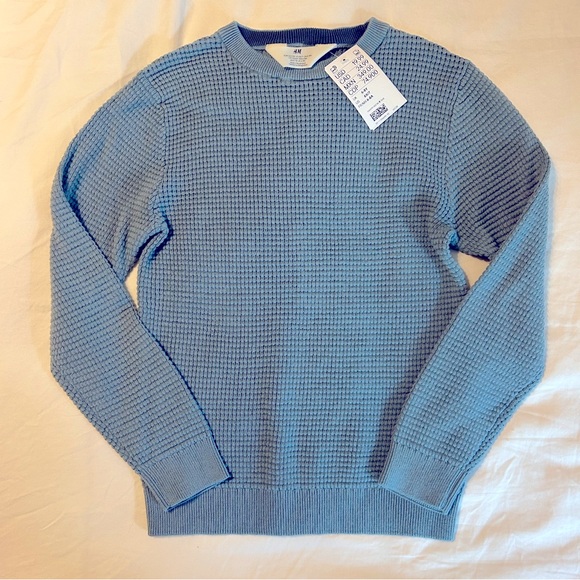 NWT H&M Waffle Knit Sweater in Cotton Blue Melange Size 7 - Picture 2 of 7